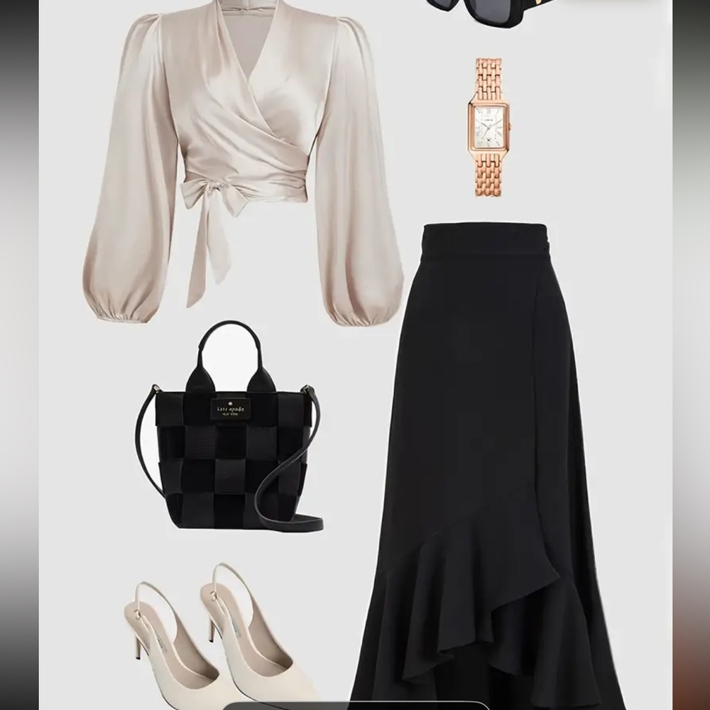 Elegant Black Women's Satin Top & Skirt